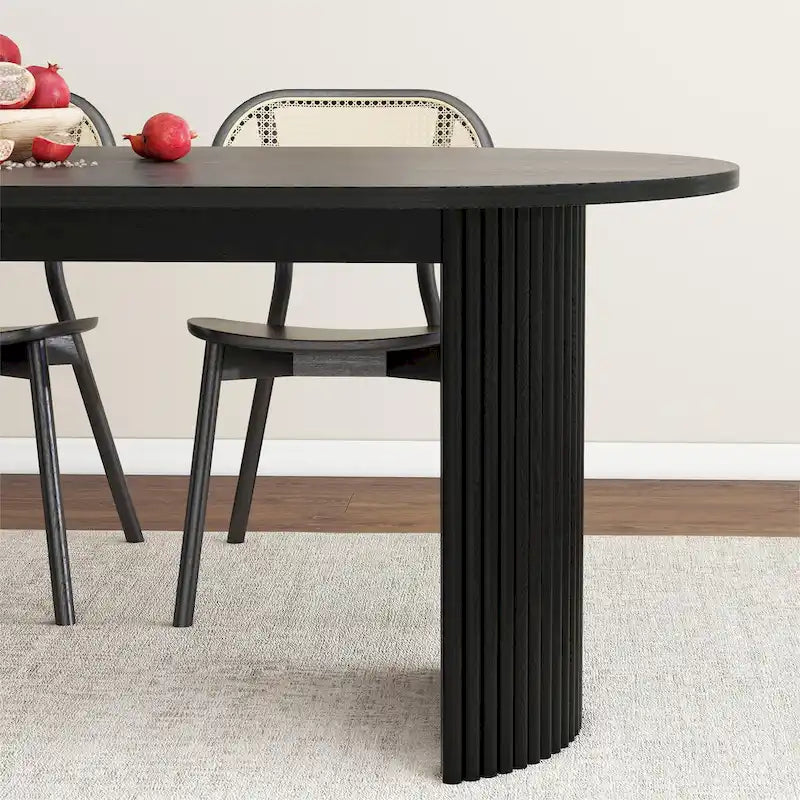 72" Oval Dining Table with Double Pedestal Base - Solid Wood Black Finish