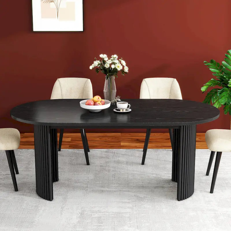 72" Oval Dining Table with Double Pedestal Base - Solid Wood Black Finish
