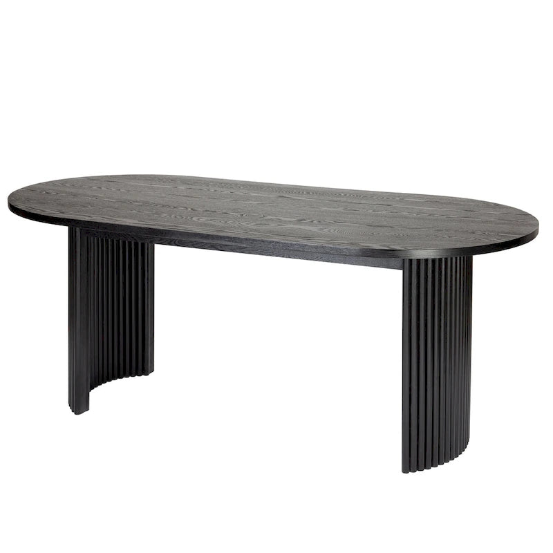 72" Oval Dining Table with Double Pedestal Base - Solid Wood Black Finish