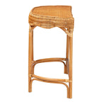 42-Inch Modern Bohemian Natural Rattan Console Table with Half-Moon Top, Scalloped Details for Entryway