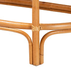 42-Inch Modern Bohemian Natural Rattan Console Table with Half-Moon Top, Scalloped Details for Entryway