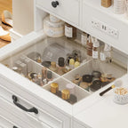 Vanity Desk with 10 LED Lighted Mirror, Bench, Charging Station, Glass Top, Drawers & Cabinet - Makeup Dressing Table Set