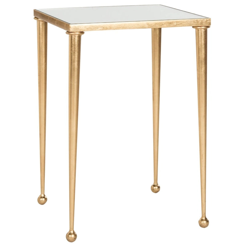 14" Square Antique Gold Leaf End Table - Iron Metal Side Table 21" Height