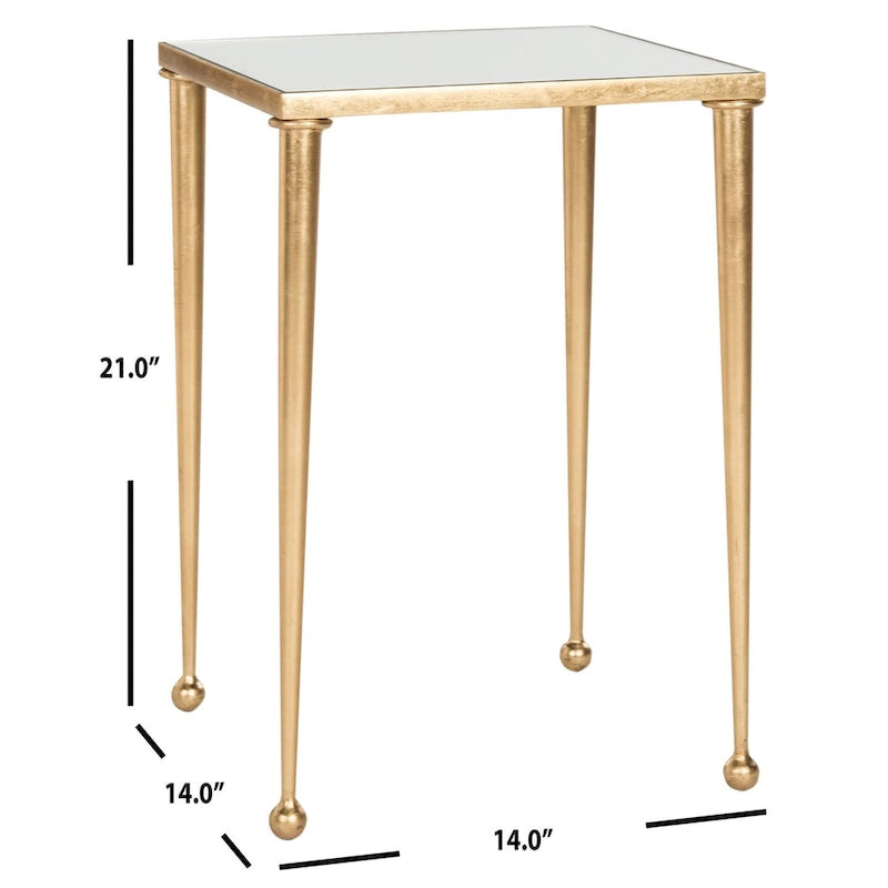 14" Square Antique Gold Leaf End Table - Iron Metal Side Table 21" Height
