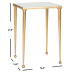 14" Square Antique Gold Leaf End Table - Iron Metal Side Table 21" Height