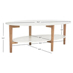 Mid-Century Oval Coffee Table White Natural Wood 2-Tier Storage 51.2"W x 27.6"D x 17.7"H