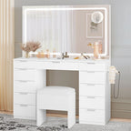 11-Drawer Makeup Vanity with Large LED Lighted Mirror, Charging Station & Hair Dryer Rack - White 46"L x 11.7"W x 55.9"H