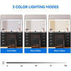 11-Drawer Makeup Vanity with Large LED Lighted Mirror, Charging Station & Hair Dryer Rack - White 46"L x 11.7"W x 55.9"H