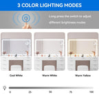 11-Drawer Makeup Vanity with Large LED Lighted Mirror, Charging Station & Hair Dryer Rack - White 46"L x 11.7"W x 55.9"H