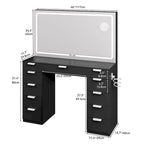 11-Drawer Makeup Vanity with Large LED Lighted Mirror, Charging Station & Hair Dryer Rack - White 46"L x 11.7"W x 55.9"H