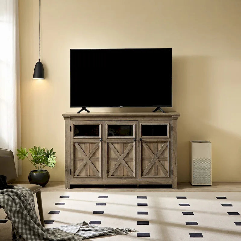 53" Farmhouse Buffet Sideboard Cabinet with 3 Doors, Espresso Wood Storage for Dining Room, Kitchen, Coffee Bar