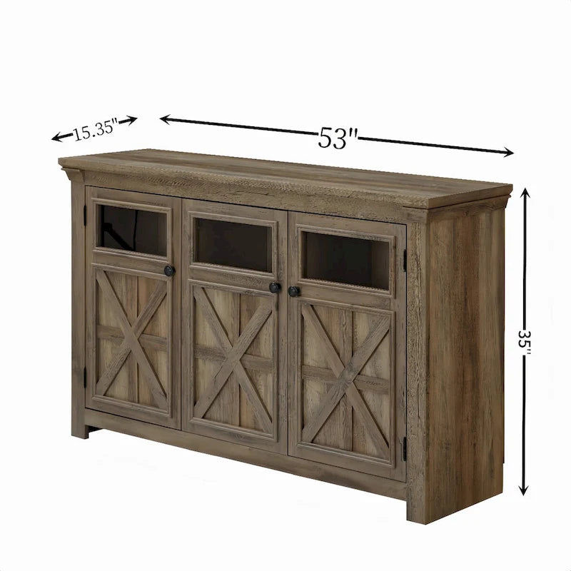 53" Farmhouse Buffet Sideboard Cabinet with 3 Doors, Espresso Wood Storage for Dining Room, Kitchen, Coffee Bar