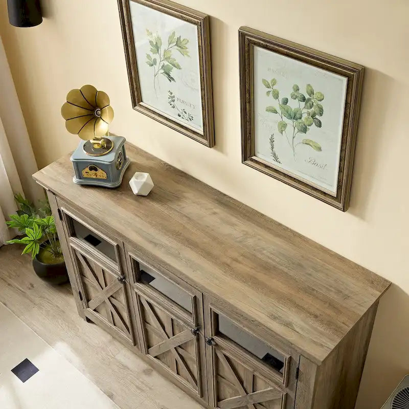 53" Farmhouse Buffet Sideboard Cabinet with 3 Doors, Espresso Wood Storage for Dining Room, Kitchen, Coffee Bar