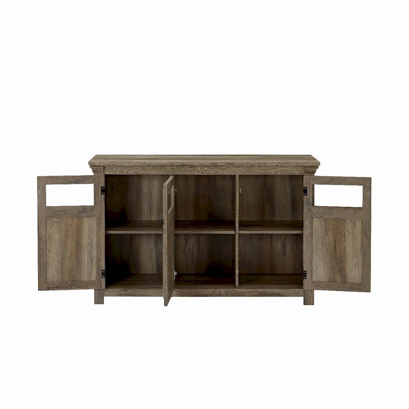 53" Farmhouse Buffet Sideboard Cabinet with 3 Doors, Espresso Wood Storage for Dining Room, Kitchen, Coffee Bar