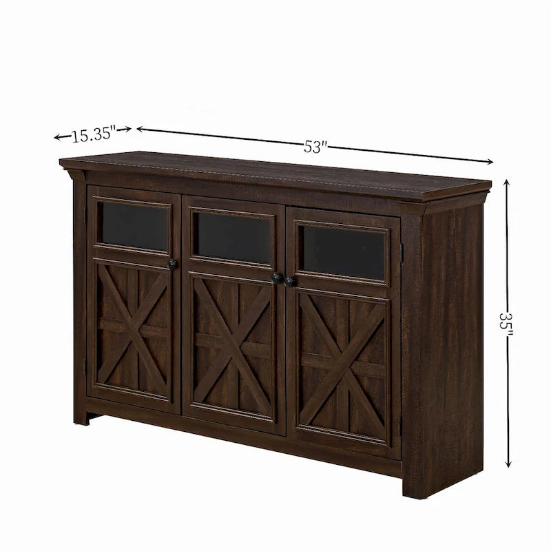 53" Farmhouse Buffet Sideboard Cabinet with 3 Doors, Espresso Wood Storage for Dining Room, Kitchen, Coffee Bar