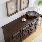 53" Farmhouse Buffet Sideboard Cabinet with 3 Doors, Espresso Wood Storage for Dining Room, Kitchen, Coffee Bar