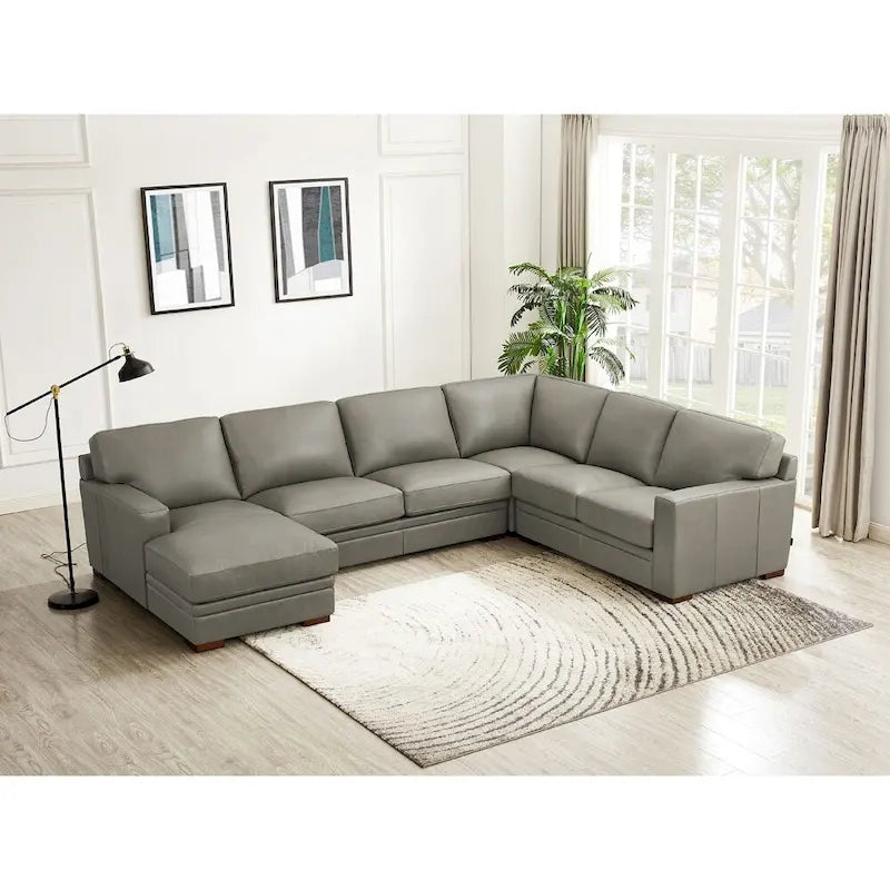 136" Top Grain Leather Sectional Sofa with Left-Facing Chaise - 5 Piece Modern Set