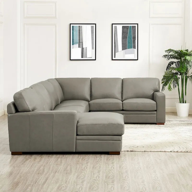 136" Top Grain Leather Sectional Sofa with Left-Facing Chaise - 5 Piece Modern Set