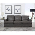 95-Inch Top Grain Leather Sofa with Goose Feather Down Cushions, Cross-Stitched Armrest, Solid Wood Frame