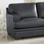 95-Inch Top Grain Leather Sofa with Goose Feather Down Cushions, Cross-Stitched Armrest, Solid Wood Frame
