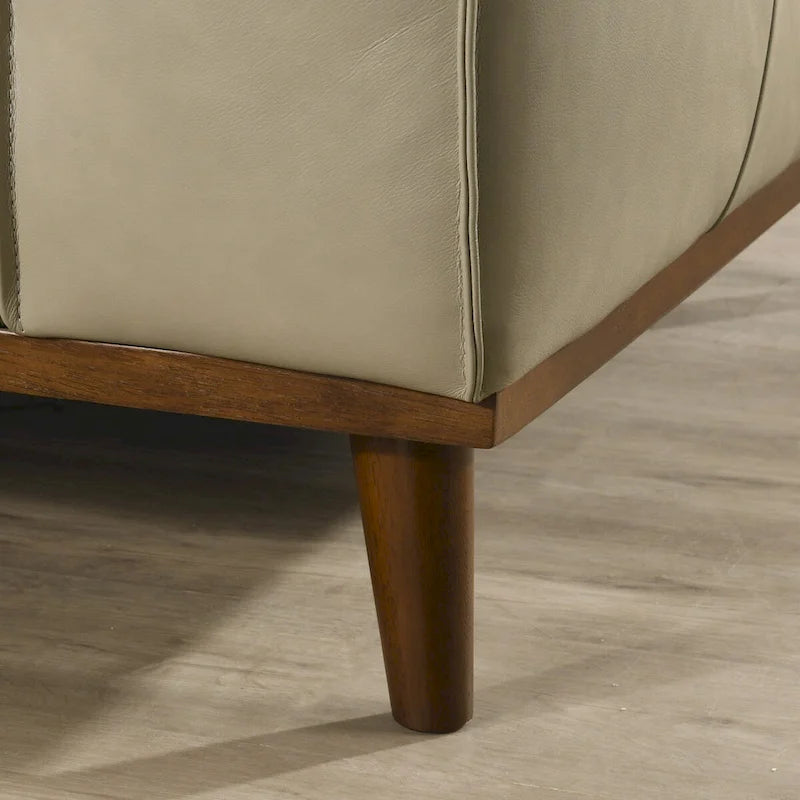 Mid-Century Modern Genuine Leather Sectional Sofa with High-Density Foam, Removable Legs for Living Room