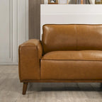 Mid-Century Modern Genuine Leather Sectional Sofa with High-Density Foam, Removable Legs for Living Room