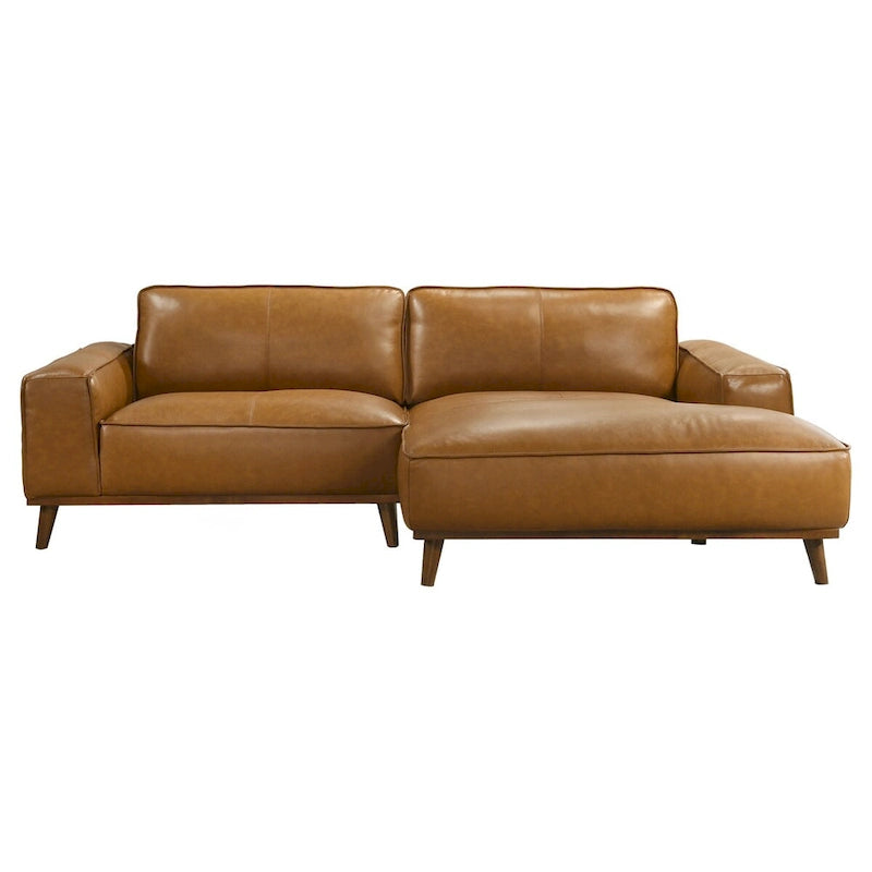 Mid-Century Modern Genuine Leather Sectional Sofa with High-Density Foam, Removable Legs for Living Room