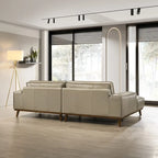 Mid-Century Modern Genuine Leather Sectional Sofa with High-Density Foam, Removable Legs for Living Room