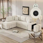 88-Inch Convertible Sectional Sleeper Sofa Bed with Storage Ottoman, USB Ports, Chenille Fabric for Living Room