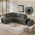 88-Inch Convertible Sectional Sleeper Sofa Bed with Storage Ottoman, USB Ports, Chenille Fabric for Living Room