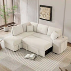 88-Inch Convertible Sectional Sleeper Sofa Bed with Storage Ottoman, USB Ports, Chenille Fabric for Living Room