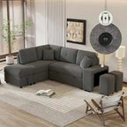 88-Inch Convertible Sectional Sleeper Sofa Bed with Storage Ottoman, USB Ports, Chenille Fabric for Living Room