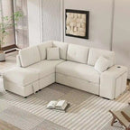 88-Inch Convertible Sectional Sleeper Sofa Bed with Storage Ottoman, USB Ports, Chenille Fabric for Living Room