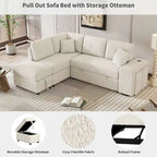 88-Inch Convertible Sectional Sleeper Sofa Bed with Storage Ottoman, USB Ports, Chenille Fabric for Living Room