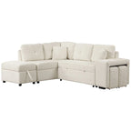 88-Inch Convertible Sectional Sleeper Sofa Bed with Storage Ottoman, USB Ports, Chenille Fabric for Living Room