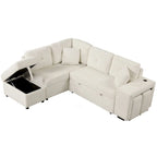 88-Inch Convertible Sectional Sleeper Sofa Bed with Storage Ottoman, USB Ports, Chenille Fabric for Living Room