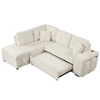 88-Inch Convertible Sectional Sleeper Sofa Bed with Storage Ottoman, USB Ports, Chenille Fabric for Living Room