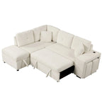 88-Inch Convertible Sectional Sleeper Sofa Bed with Storage Ottoman, USB Ports, Chenille Fabric for Living Room