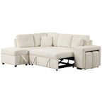 88-Inch Convertible Sectional Sleeper Sofa Bed with Storage Ottoman, USB Ports, Chenille Fabric for Living Room