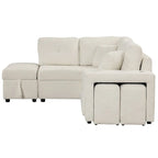 88-Inch Convertible Sectional Sleeper Sofa Bed with Storage Ottoman, USB Ports, Chenille Fabric for Living Room