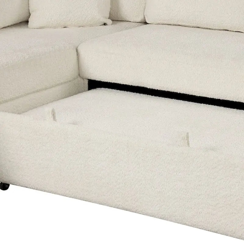 88-Inch Convertible Sectional Sleeper Sofa Bed with Storage Ottoman, USB Ports, Chenille Fabric for Living Room