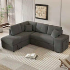88-Inch Convertible Sectional Sleeper Sofa Bed with Storage Ottoman, USB Ports, Chenille Fabric for Living Room