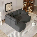 88-Inch Convertible Sectional Sleeper Sofa Bed with Storage Ottoman, USB Ports, Chenille Fabric for Living Room