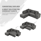 88-Inch Convertible Sectional Sleeper Sofa Bed with Storage Ottoman, USB Ports, Chenille Fabric for Living Room