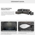 88-Inch Convertible Sectional Sleeper Sofa Bed with Storage Ottoman, USB Ports, Chenille Fabric for Living Room