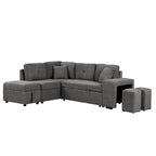 88-Inch Convertible Sectional Sleeper Sofa Bed with Storage Ottoman, USB Ports, Chenille Fabric for Living Room
