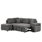 88-Inch Convertible Sectional Sleeper Sofa Bed with Storage Ottoman, USB Ports, Chenille Fabric for Living Room