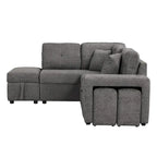88-Inch Convertible Sectional Sleeper Sofa Bed with Storage Ottoman, USB Ports, Chenille Fabric for Living Room