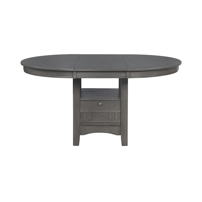 Wood Dining Table with Storage Shelves - Medium Grey Finish with Cabinet and Open Display