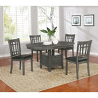 Wood Dining Table with Storage Shelves - Medium Grey Finish with Cabinet and Open Display